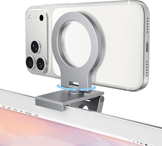 Itramax Continuity Camera Mount for iMac&Desktop Monitor,360° Adjustable iPhone Webcam Stand Holder with Metal Ring for MagSafe iPhone 17 17e/16/15/14/13/12/11/XR/XS,MacBook,Apple TV 4K,Studio Display