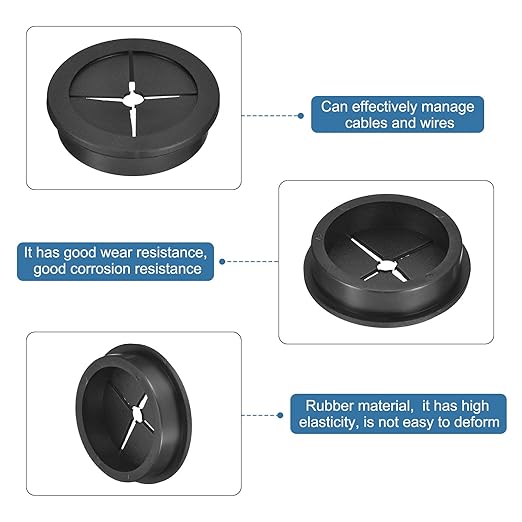 uxcell 4 Pcs Cable Cord Grommet, 1-3/4 Inch (45mm) Desk Grommet Flexible Rubber Grommets Wire Hole Cover Pass Through for Office Computer Desk Wire Organizer, Black