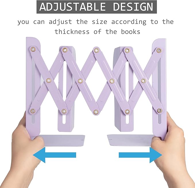 Aobopar Metal Bookends - Heavy Duty Book Holders for Shelves, Office, Home & School Use (Purple)
