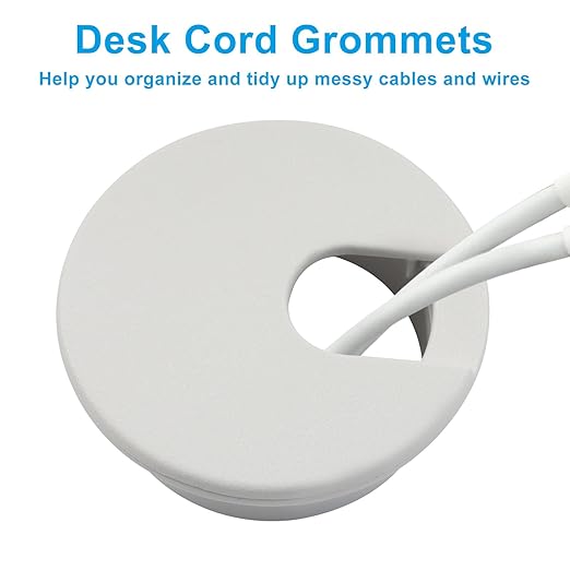 Piutouyar 4 Pcs 1-3/8 Inch White Desk Grommet, Plastic Cable Hole Cover Desk Wire Cord Organizer for Office Equipment, Computer Table