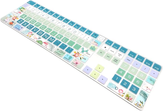 Keyboard Cover Skin for 2021 New Apple iMac Magic Keyboard (Model: A2520) with Numeric Keypad and Touch ID, Cute Printing Silicone Keyboard Protector, Flamingo