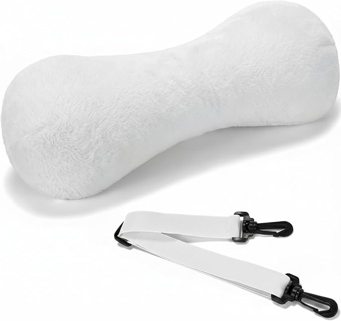Colingmill 1 Pc Neck Pillow for Recliner Headrest Pillow Bone Shaped Chair Plush with Adjustable Strap Neck Support and Pain Relief Curve Head Cushion for Car Travel Airplane (White)