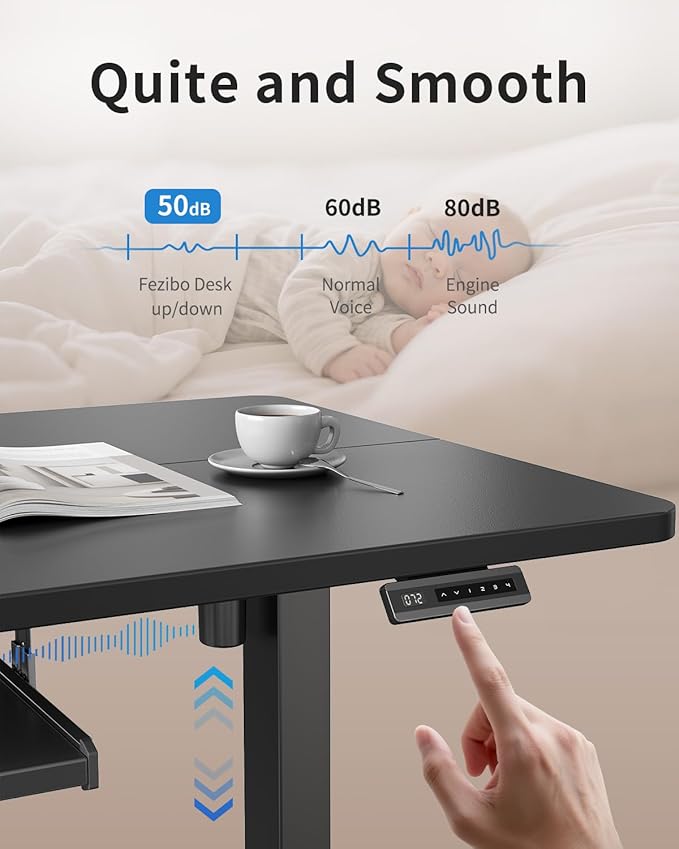 FEZIBO Standing Desk with Keyboard Tray, 60 x 24 Inch Adjustable Height Sit Stand Desk with Memory Presets for Home Office, Ergonomic Computer Workstation, Black
