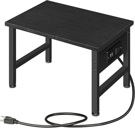 HOOBRO Printer Stand for Desk, Desktop Printer Stand with Charging Station, Small Printer Table with Storage Hook, Under Desk Printer Cart, File Rack for Home Office, Black BB01UPS01