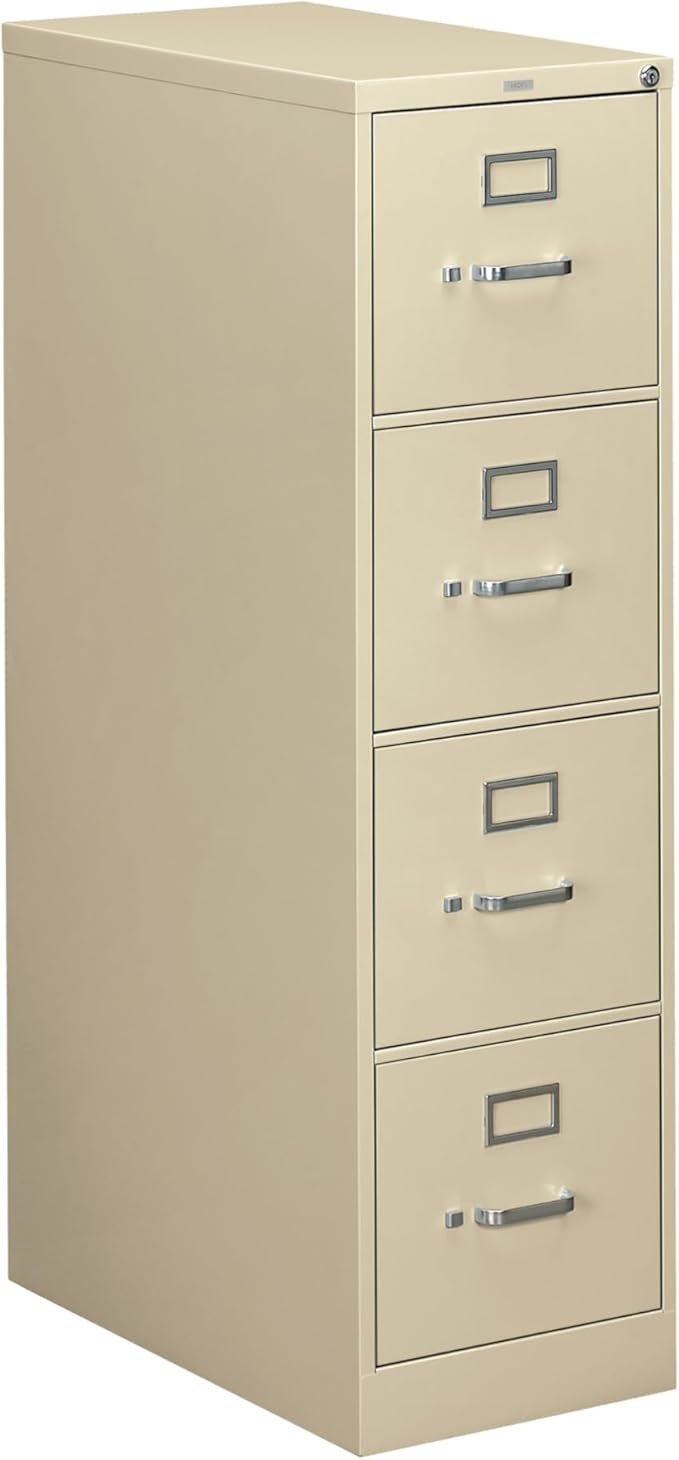 HON 4 Drawer Vertical File Cabinet with Lock, Metal Filing Cabinets with 4 Drawers for Hanging Files and Letter Files, 26.5" Deep, Putty
