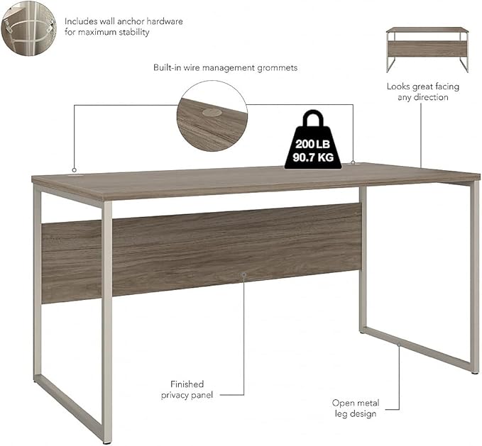 Bush Business Furniture Hybrid 60W x 30D Computer Table Desk with Metal Legs in Modern Hickory