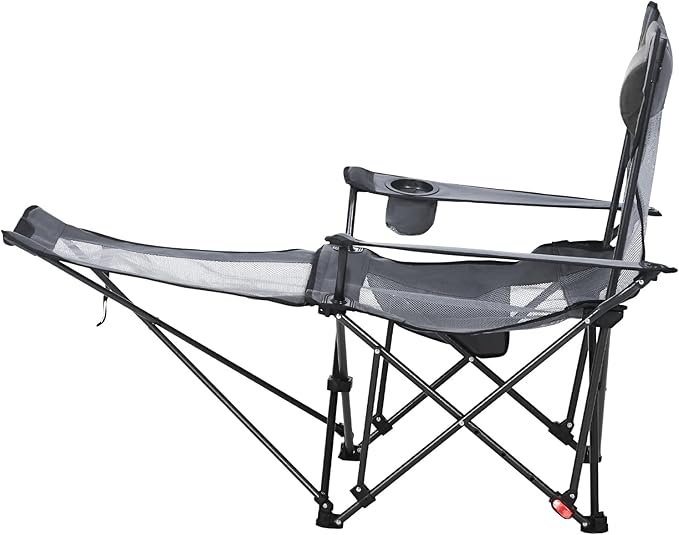 VEVOR 2-in-1 Reclining Camping Chair with Footrest for Adults, 4 Adjustable Positions, Portable Folding Lounger, Lightweight Mesh Beach Chair Supports 220lbs, Heavy Duty Camp Chairs Outdoor, Gray