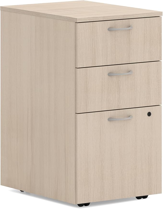 HON MOD 3 Drawer File Cabinet On Wheels, Mobile Pedestal for Filing Cabinets for Home Office, 15" W Portable Storage, Desert Oak
