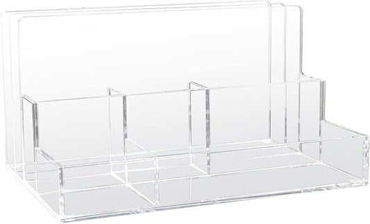 Kantek Clear Acrylic File Sorter/Desk Organizer, Multiple compartments, 2 Large File Sections, 10.5" x 7.5" x 6.7", Fits on any 10.5" Tray, Office Organizer, Desk Accessory