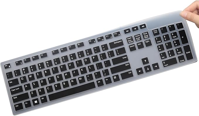 Keyboard Cover for Dell KM636 Wireless Keyboard & Dell KB216 Wired Keyboard & Dell Optiplex 5250 3050 3240 5460 7450 7050 & Dell Inspiron AIO 3475/3477/3670 All-in one Desktop Keyboard Skin-Black