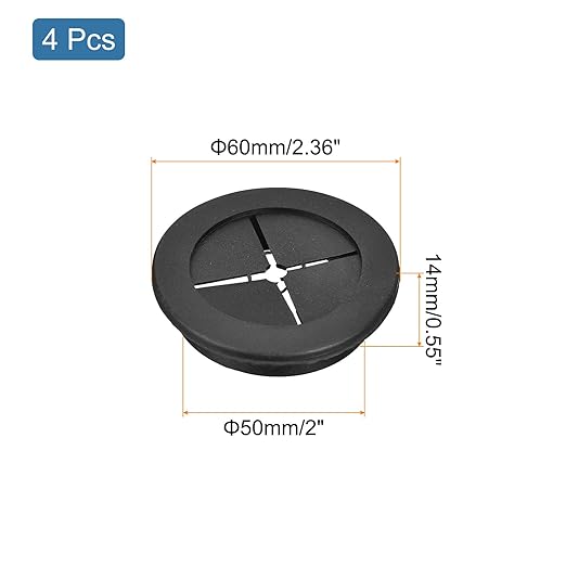 uxcell 4 Pcs Cable Cord Grommet, 2 Inch (50mm) Desk Grommet Flexible Rubber Grommets Wire Hole Cover Pass Through for Office Computer Desk Wire Organizer, Black