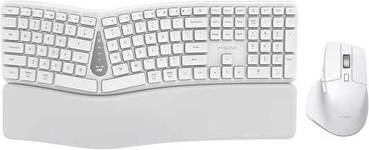 KYSONA Ergonomic Keyboard Mouse Wireless Combo, Full Size Bluetooth Split Keyboard with Wrist Rest, 4 Level DPI Ergo Mouse for Windows Mac OS Computer, White