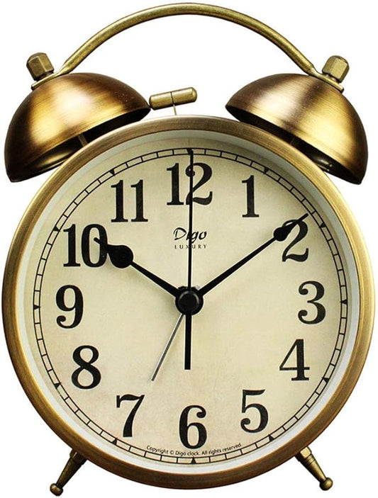 Maxspace Metal Golden Table Clock, Retro Vintage Non-Ticking Small Alarm Clock,Battery Operated Silent Quartz Movement HD Glass Desk Clock for Bedroom Living Room Indoor Decoration Kids… (Arabic3)