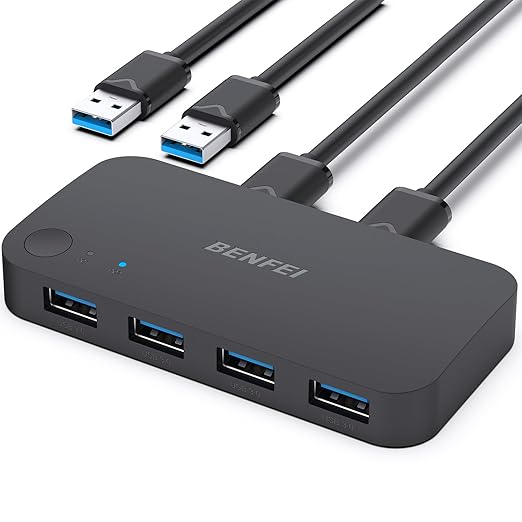 BENFEI USB 3.0 Switch, USB Switch 2 Computers Share 4 USB for PC, Mouse, Keyboard, Printer, Scanner, USB KVM Switch Selector Compatible with Windows, Mac, Linux