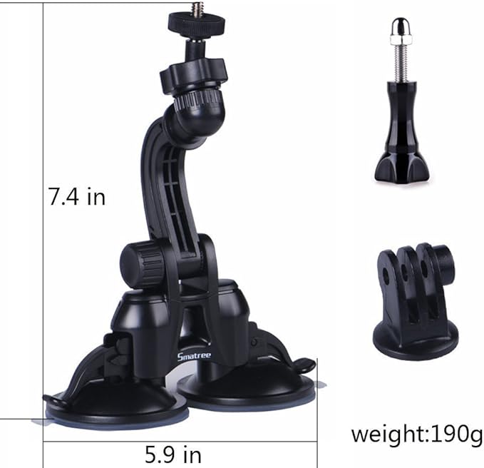 Smatree Double Suction Cup Mount, Car Mount Compatible for OSMO 360/Gopro hero 13/12/11/10/9/8/7/Max/6/5/4/3+/3, for DJI OSMO Action Camera 5 pro 4/3, Insta 360,Greater Suction Power (Updated Version)