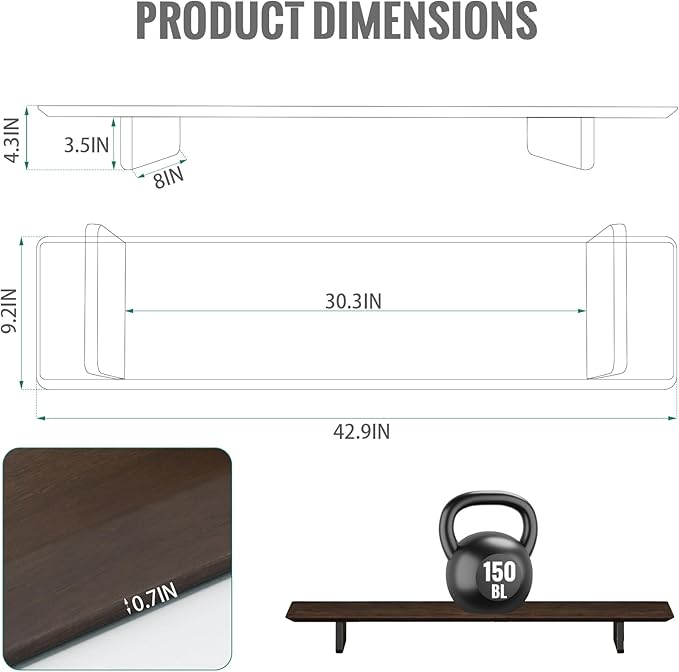 EXPERLAM Solid Wood Dual Monitor Stand,Holds 2 Screens Up to 27inch,Desktop Organizer,43inch Desk Shelf,Desk Riser for TV Laptop Printer Office Accessories,Rubberwood