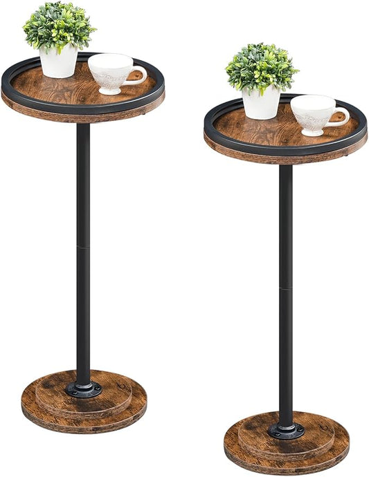 HOOBRO Small Round Side Tables, Set of 2, Drink Tables, Coffee Martini Tables with Pedestal Accent for Small Spaces in Living Room, Bedroom, Sofa Couch, Rustic Brown BF168BZP201
