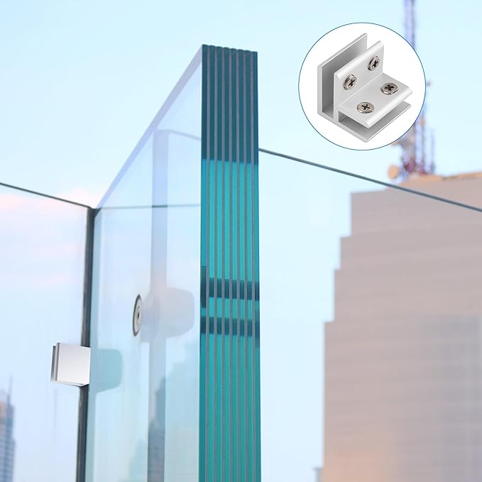 INCREWAY 16 Pcs Adjustable 90 Degrees Glass Clips Aluminum Alloy Glass Shelf Support Bracket, Glass Holder Connector for 5-8mm Thick Glass