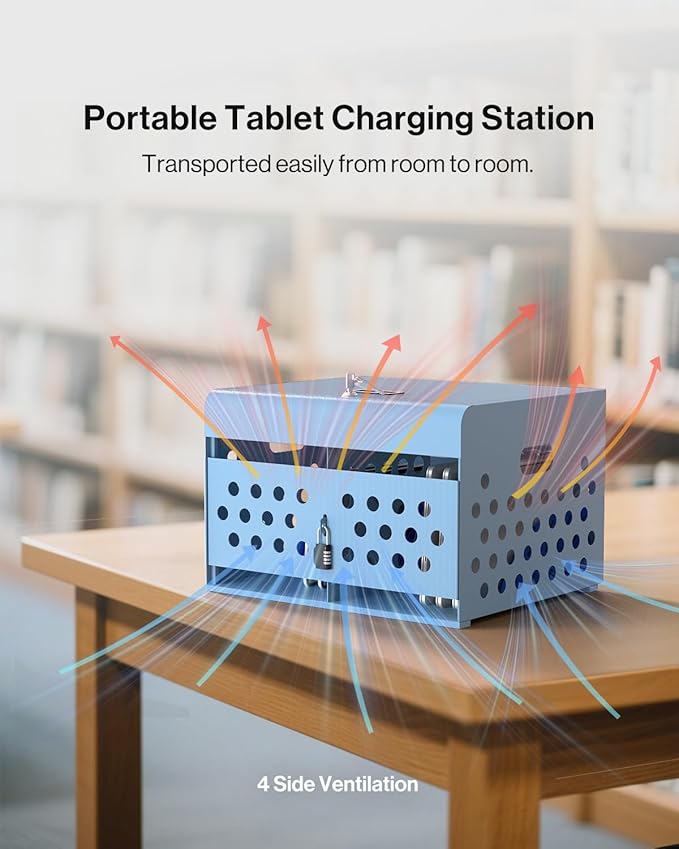 16-Device Charging Station for Laptops & Tablets, Wall-Mount Metal Charging Cabinet for Chromebooks, iPads – Lockable Charging Cart with Cable Management & Power Organization for Schools & Offices
