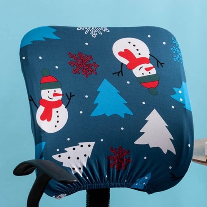 VIOKKO Christmas Office Chair Cover Xmas Stretchable Computer Desk Chair Seat Covers 2 Piece Waterproof Swivel Chair Protective Slipcover (Merry Christmas - Blue)