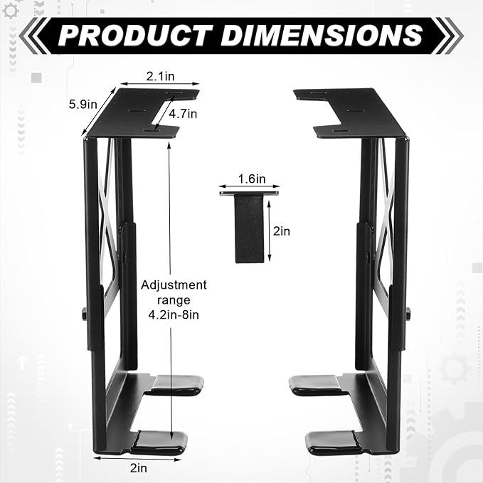 Adjustable Under Desk PC or NAS Mount Bracket Holder up to 22 Lbs Compatible with Desktop NAS CPU UPS Small Form Factor Tower