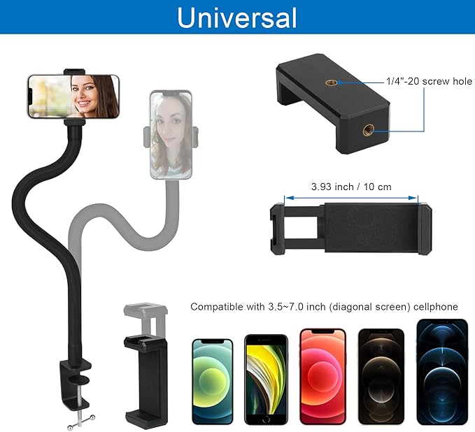 Webcam Stand for Desk,Camera Stand Desk Webcam Mount Clamp Clip,50cm Gooseneck Arm for Logitech Webcam C920/C920S/C920x/C922/C922x/C925e/C930/C930e/C615/C960/BRIO 4K/NexiGo N60/iPhone/Ring Light