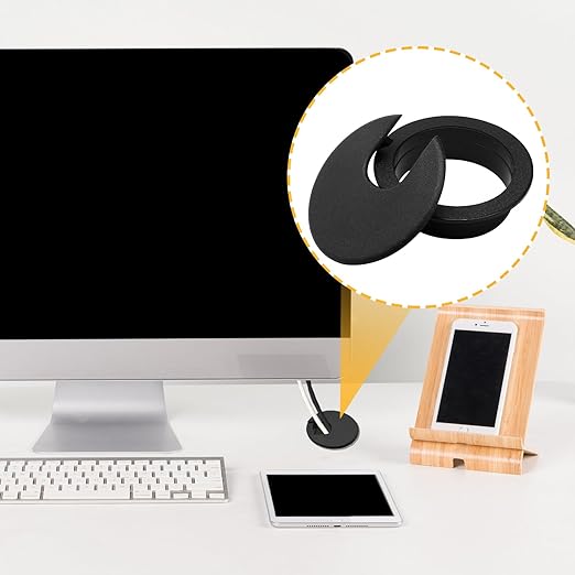 12 Pack 2 Inch Black Desk Grommet, Plastic Cable Hole Cover Computer Table Cord Wire Organizer, Desktop Cord Management for Home Office/TV Stands Tabletops (with Hole Saw)