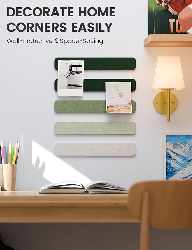 Cork Board Alternative Felt Strip Board 8-Pack 13"x2", Office Pin Board with 50 Push Pins, Adhesive Install for Bedroom Door & Home Office(Sagewood)
