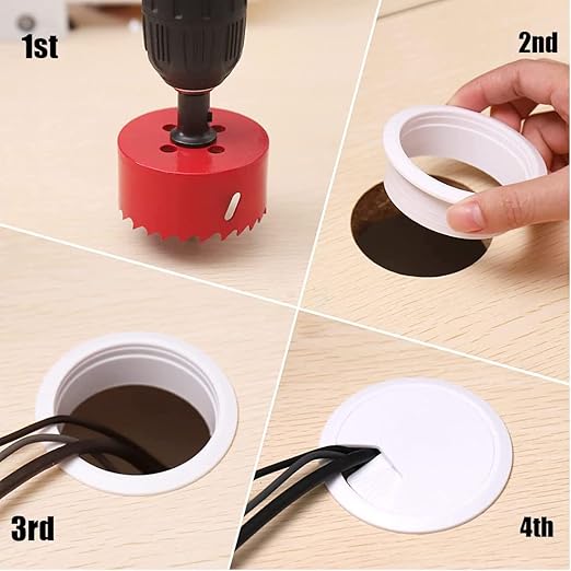 TuTuYa White Desk Grommet 2-3/8 Inch, Desk Cable Grommet 60mm Desk Cable Hole Cover with Hole Saw, Cable Pass Through, Ideal Solution for Office and Home Table Cable
