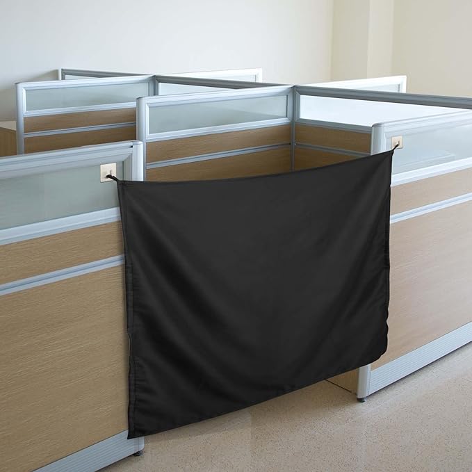 Pinkunn 40 x 48 Inch Office Cubicle Curtain with Stainless Steel Self Adhesive Hook Portable Privacy Door Partition Room Office Divider(Black)