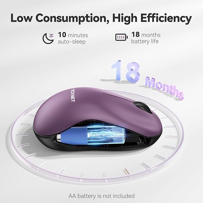 TECKNET Wireless Mouse for Laptop, 2.4G Silent Computer Mouse Quiet Click with 5 DPI Levels,Contoured Grip,Small Portable 30 Months Battery Cordless Mice for PC, Chromebook, Mac-Purple