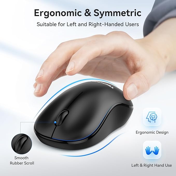 TECKNET Wireless Mouse for Laptop, 2.4G Silent Computer Mouse Quiet Click with 5 DPI Levels,Contoured Grip,Small Portable 30 Months Battery Cordless Mice for PC, Chromebook, Mac -Black