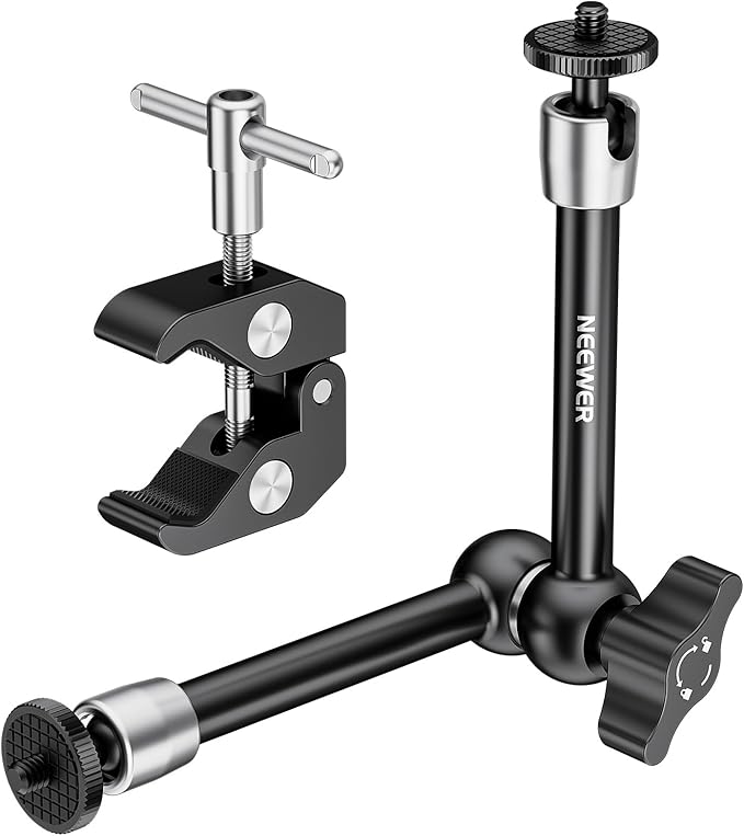 NEEWER 9.8"/25cm Adjustable Magic Arm with Super Clamp, 1/4" & 3/8" Threads, 1/4" Screws for Flash/LED Light/Microphone/Monitor, Compatible with SmallRig Camera Cage, Max Load: 4.4lb/2kg, ST25C