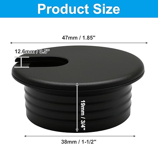 2Pcs 1-1/2 Inch Desk Grommet ABS Plastic Desk Hole Cover U-Shaped Desk Wire Hole Insert, 1.5Inch Black Cable Hole Cover for Office Home School/Computer Desk