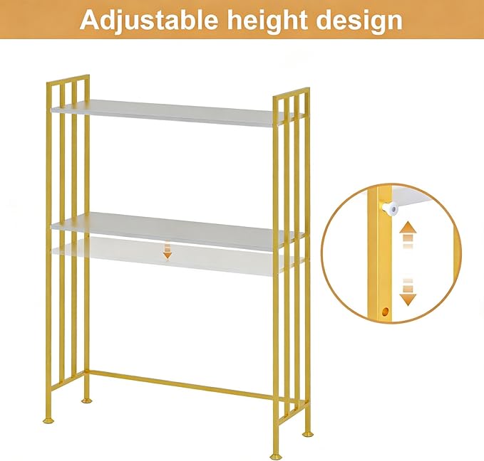 Adjustable Desk Hutch Dorm 2-Tier Rust-Proof Iron Desk with Hutch & Desk Shelf for Top of Desk | Multi-Surface Organizer for Office, Kitchen（Gold）