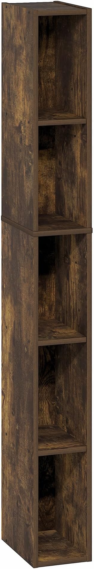 Furinno Fulda Book Shelf, 5-Tier Tall Narrow Bookshelf, Standing Bookcase with 6-in Width Storage Shelf, 9.3 x 5.9 x 51.9, for Organization Storage, for Living Room, Bedroom, Home Office, Amber Pine