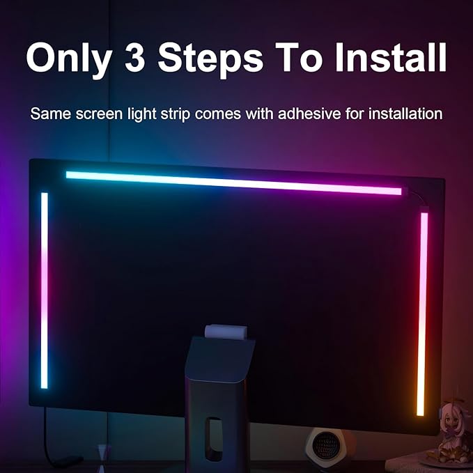 Smart LED Strip Lights for Computer Monitor Backlight, RGB Gaming Lights for 24 inch Screen, 4 Sides