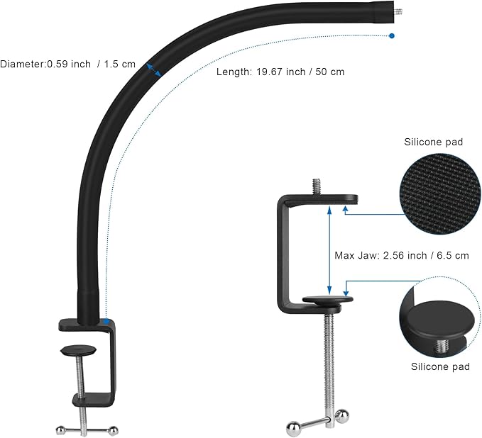 Webcam Stand for Desk,Camera Stand Desk Webcam Mount Clamp Clip,50cm Gooseneck Arm for Logitech Webcam C920/C920S/C920x/C922/C922x/C925e/C930/C930e/C615/C960/BRIO 4K/NexiGo N60/iPhone/Ring Light