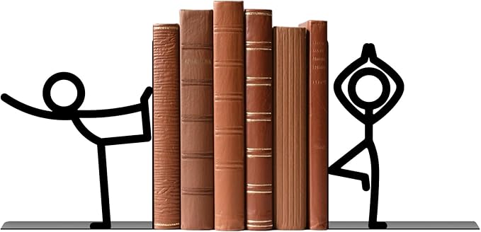 Metal Bookends Yoga-Style Bookends Decorative Cute Book Ends for Shelves Reading Decor Bookshelf Decor Book Stoppers for Bookshelf Home Office Desk Book Lovers Gift