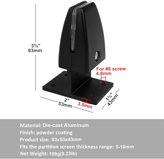 8 Pcs Sneeze Guard Support Clamp, Adjustable Office Desk Divider Clip, Black, Aluminum