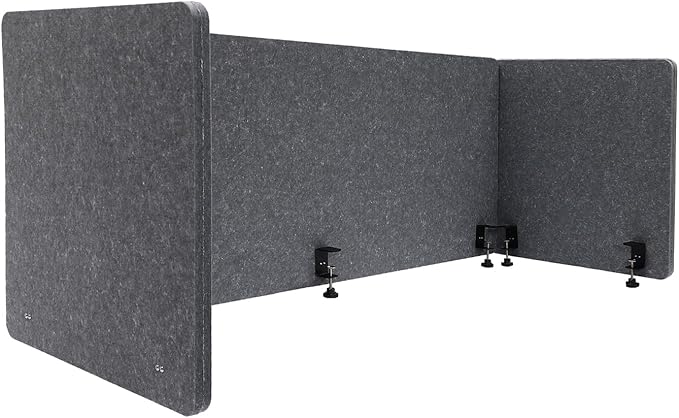 Clamp-On 3-Side Office Privacy Partition – 60" x 24" x 24" Desktop Divider, Sound Absorbing Cubicle Panel, Acoustic Privacy Screen for Desk, Classroom, Office, School