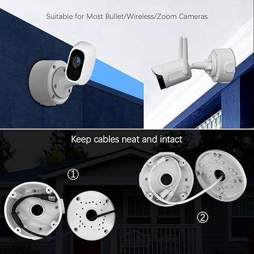 OOSSXX Metal Junction Box Mount Bracket, Universal for Bullet Security Camera, Aluminum Waterproof Hide Cable Junction Box Compatible with Solar Panel, Fits Wall Ceiling (White 1-Pack)