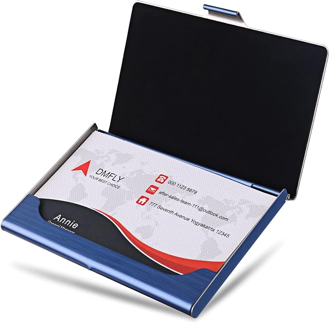 Business Card Holder, Slim Business Card Case for Men & Women, Pocket Metal Card Case, Professional Stainless Steel Business Card Holders, Purse Name Card Holder, Buckle Style Shut, Blue