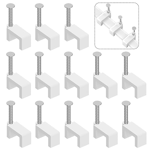 300 Pcs 8mm Cable Clips Nail in Cable Clips Flat Ethernet Cable Wall Clips Cable Tacks Coax Cable Clip Speaker Wire Clips Cable Nails for Cords Cat5/Cat5e/Cat6/Cat7 RJ45 Cord Clips