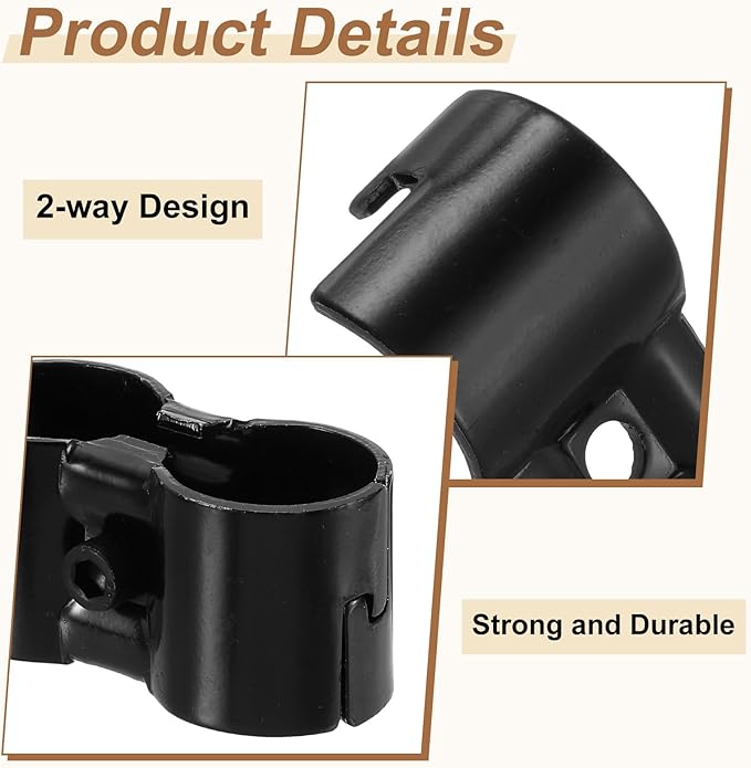uxcell 2 Pcs Double Port Parallel Pipe Clamps, 1-1/8" Saddle Metal Connectors Corner Pipe Fittings End Rails Clamp with Screws for DIY Shelf Garden Support, Black