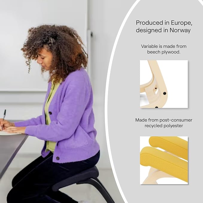 Varier Variable Natural/Black Ergonomic Office Kneeling Chair for Desk – Back Pain Relief, Rocking Seat for Home, Study & Posture Support – 10 Year Quality Guarantee