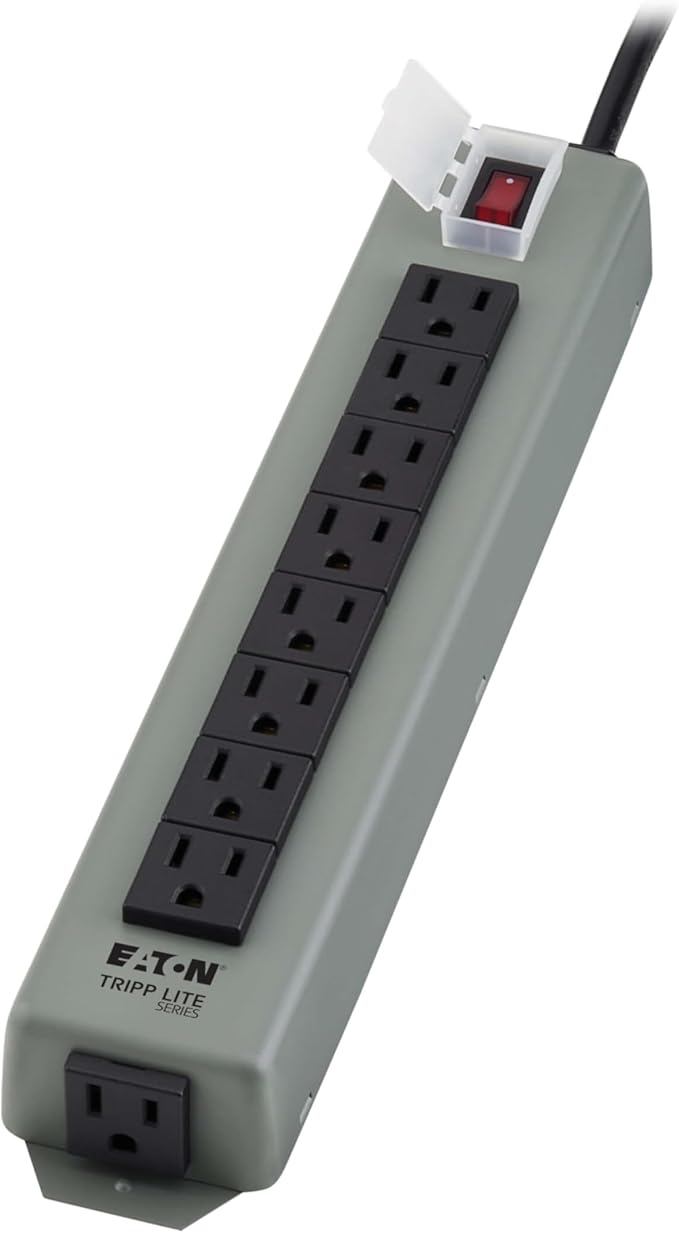 Eaton Tripp Lite series 9-Outlet Heavy Duty Power Strip, Metal, Mountable (Wall Mount & Under Desk) 15ft Extension Cord, On/Off Switch Cover, Industrial Garage Shop Work Bench Applications (UL24CB-15)