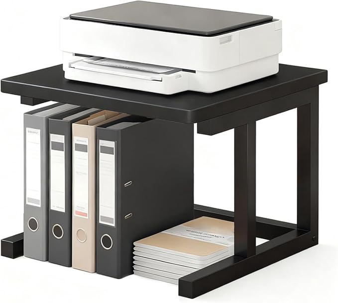Desktop Printer Stand, 15.7″x 15.7″ 2-Tier Large Printer Shelf fit 3D Laser Printer/Scanner/Fax Machine, Industrial Storage Rack for Home Office Storage, Black P4040-B