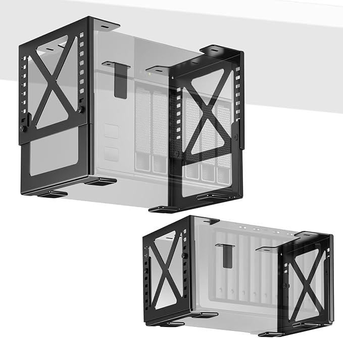 Adjustable Under Desk PC or NAS Mount Bracket Holder up to 22 Lbs Compatible with Desktop NAS CPU UPS Small Form Factor Tower