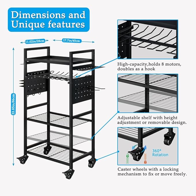 INGIORDAR Large Power Tool Organizer Cart, Garage Floor Standing Rolling Drill and Tools Battery Storage Cart on Wheels, Heavy Duty Utility Rack Shelf,Utility Rack Gift for Men, Husband, Father.